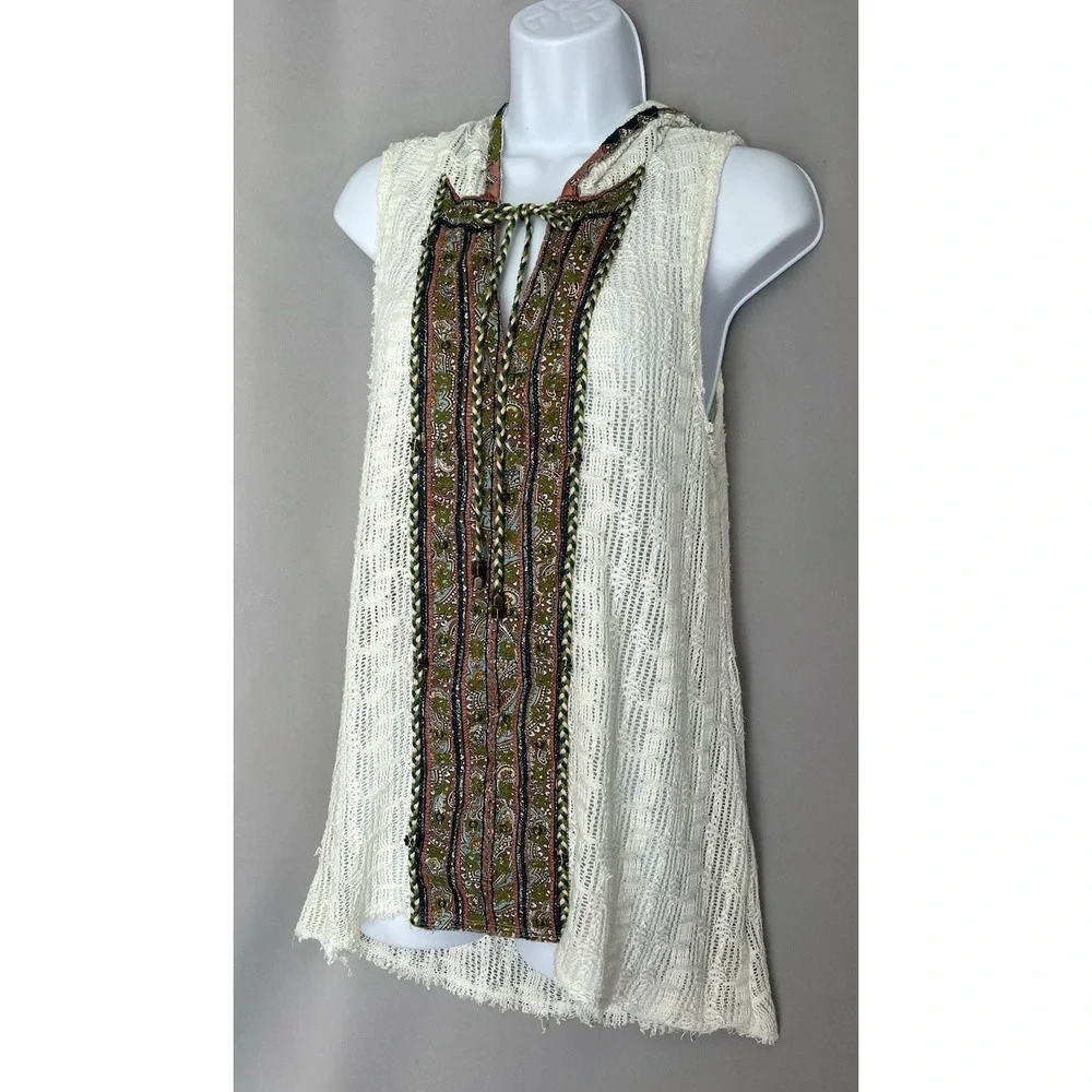 Free People Hooded Tunic‎ Crochet Textured Beach/Coastal/Cowgirl/Boho  Small